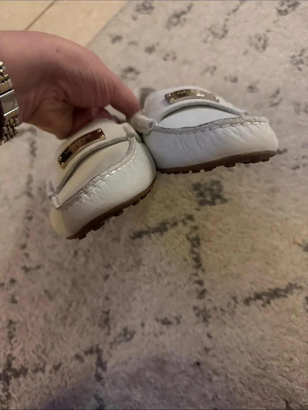 COACH Cream Leather Penny Loafers with Gold-Tone Plaque